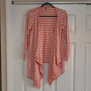 Shop Ruche Coral & White Waterfall Draped Open Front Cardigan - Size L